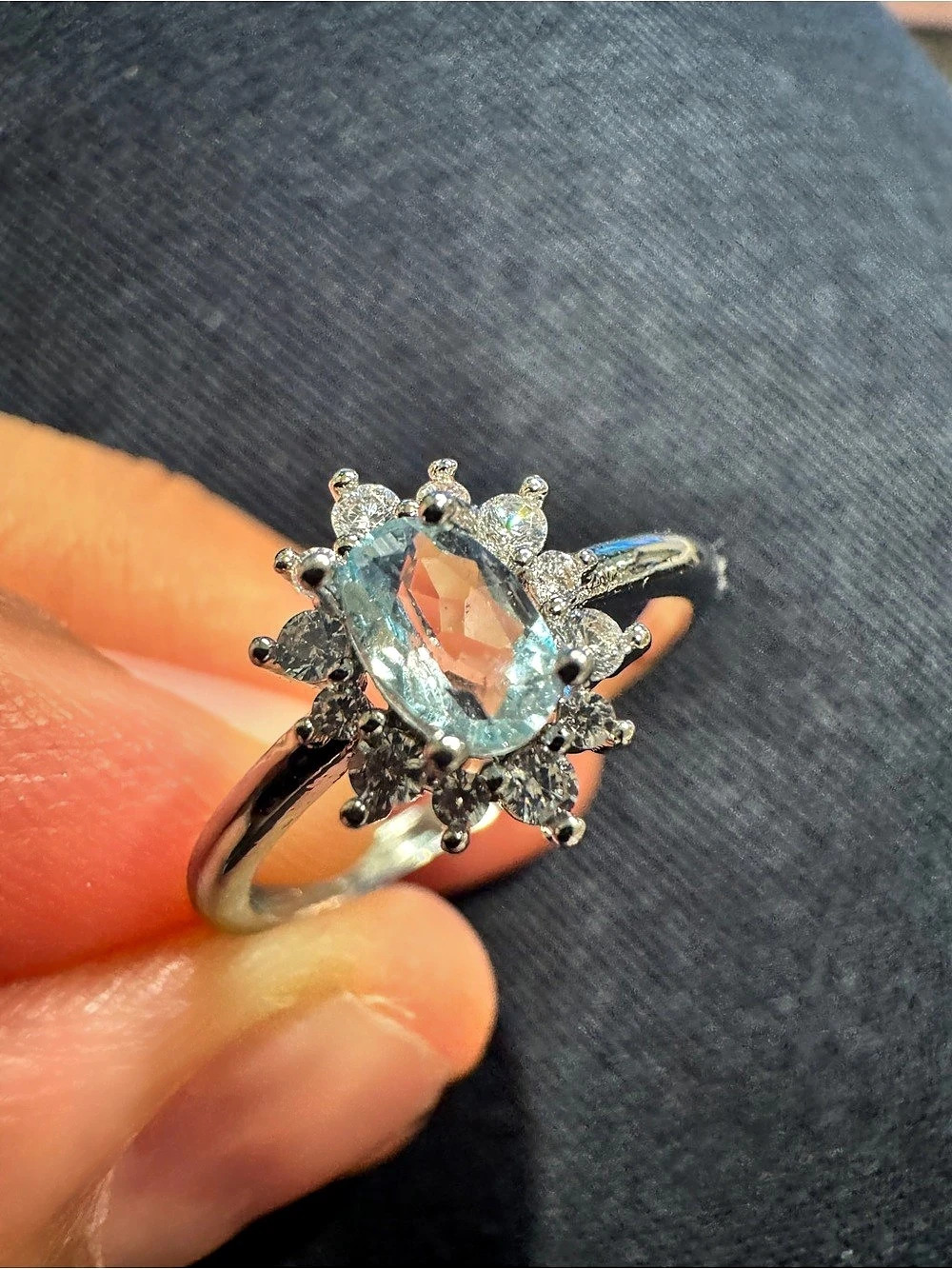 Blue TOPAZ natural stone Cluster Ring adjustable size
